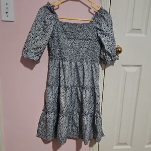 Girls' Blue Floral Smocked Tiered Dress